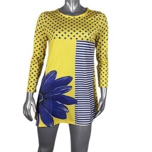 Lily | Yellow & Blue Polka Dot Striped Floral Shift Dress